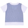 ベビー服 男の子 ストライプ柄ベスト切り替え 重ね着風Tシャツ ブルー(61) 背面
