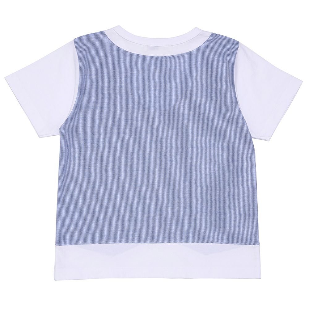 ベビー服 男の子 ストライプ柄ベスト切り替え 重ね着風Tシャツ ブルー(61) 背面