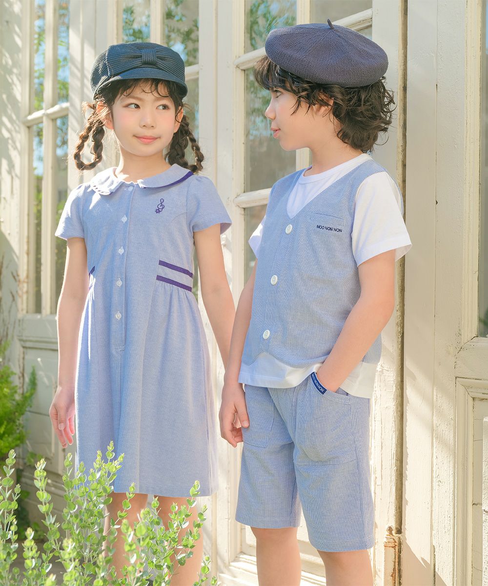 ベビー服 男の子 ストライプ柄ベスト切り替え 重ね着風Tシャツ ブルー(61) モデル画像3