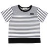ベビー服 男の子 綿100％ ボーダー柄ロゴワッペンTシャツ ホワイト×ブラック(10) 正面