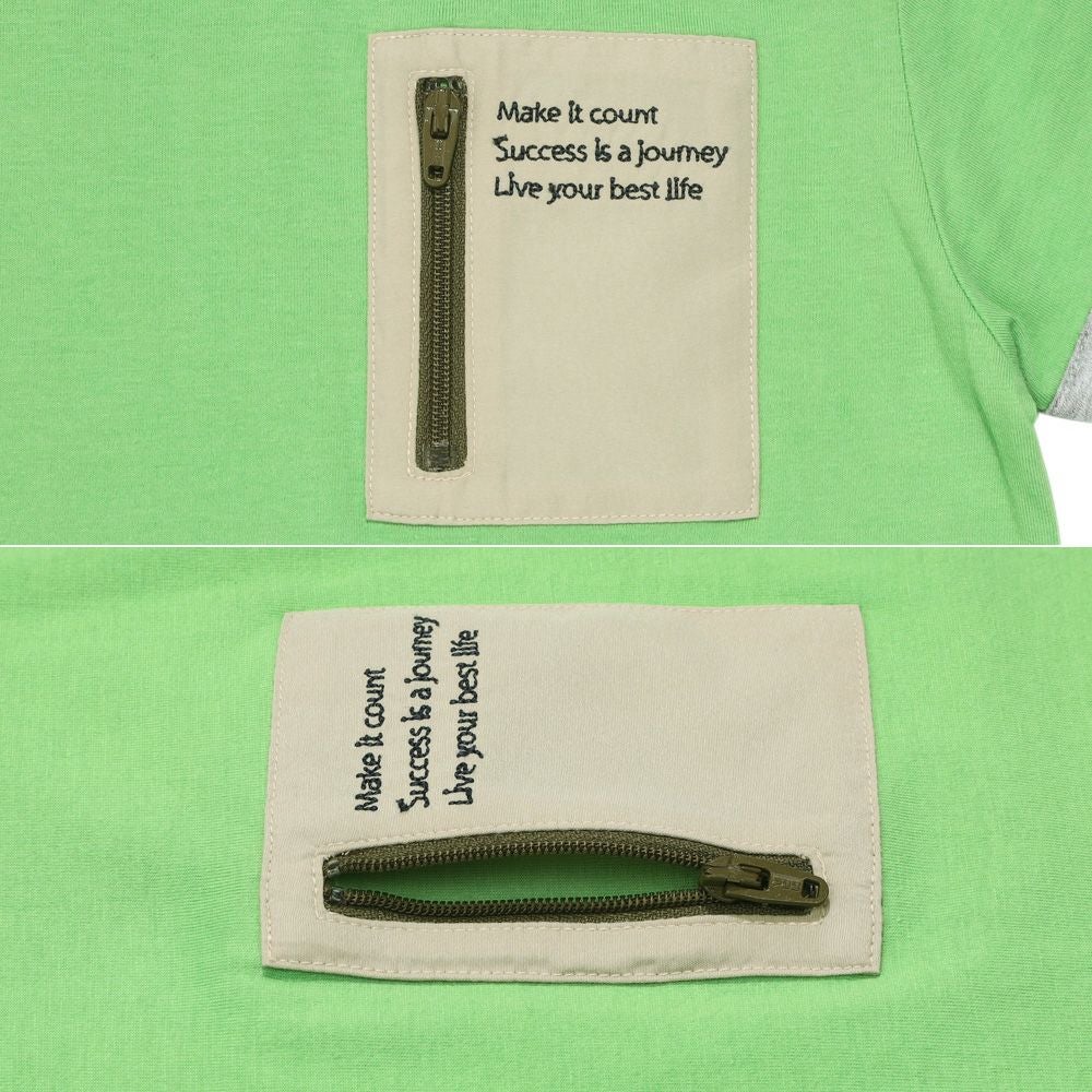 ベビー服 男の子 綿100％ ロゴ刺繍ポケットつきTシャツ グリーン(08) デザインポイント1