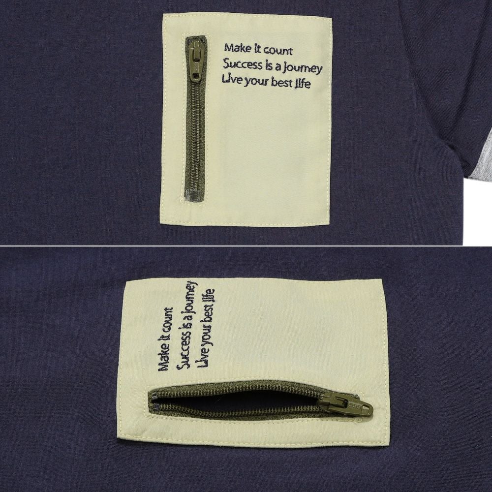 ベビー服 男の子 綿100％ ロゴ刺繍ポケットつきTシャツ ネイビー(06) デザインポイント1