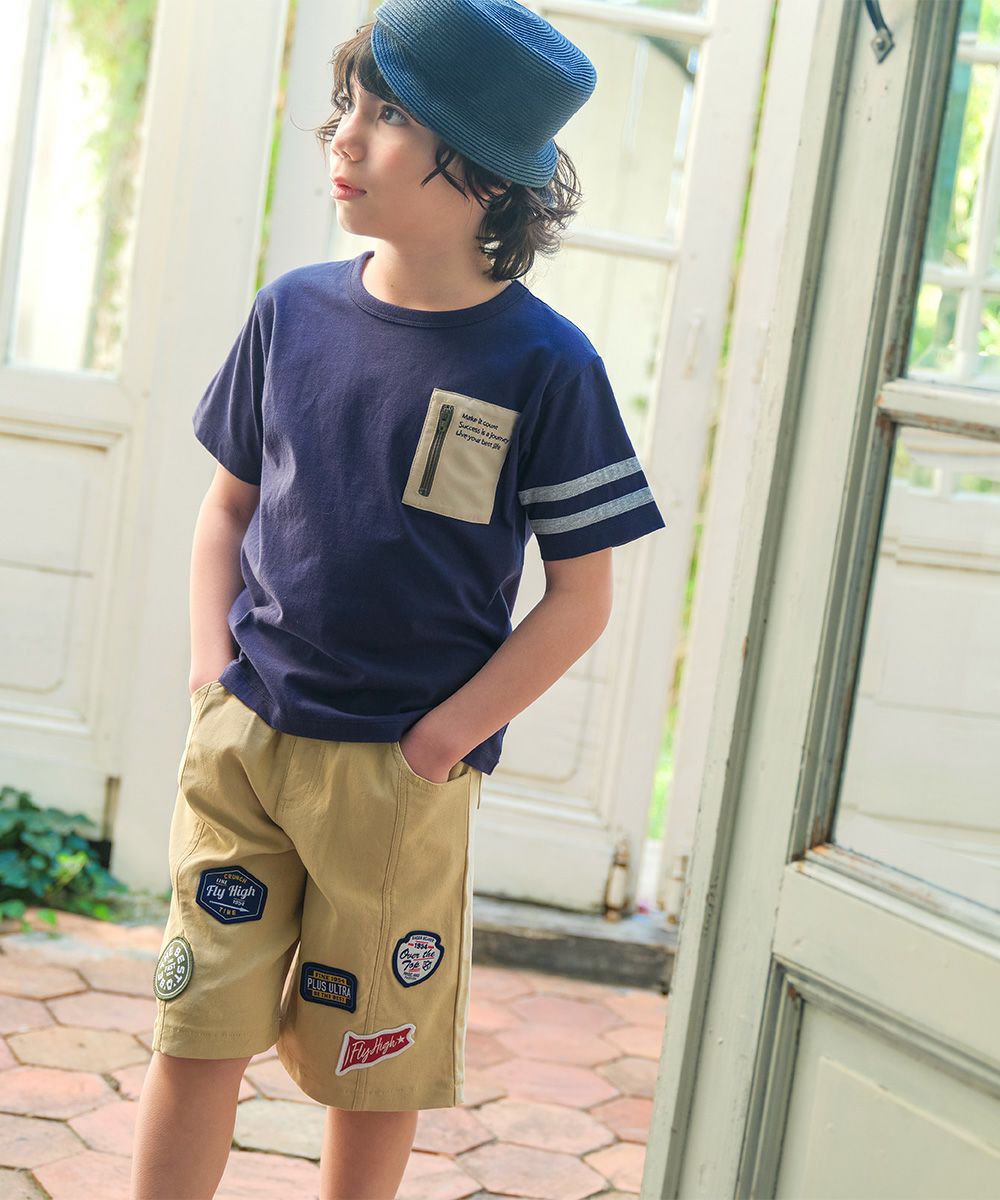 ベビー服 男の子 綿100％ ロゴ刺繍ポケットつきTシャツ ネイビー(06) モデル画像3