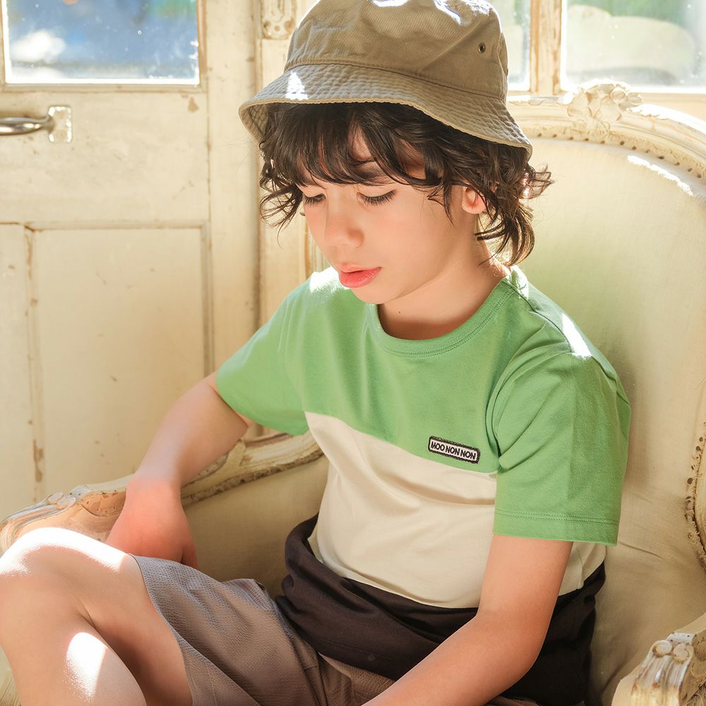 ベビー服 男の子 ロゴ刺繍ワッペンつき 切り替えTシャツ