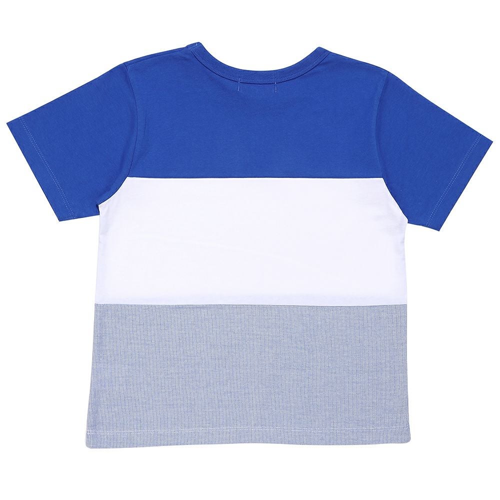 ベビー服 男の子 ロゴ刺繍ワッペンつき 切り替えTシャツ ブルー(61) 背面