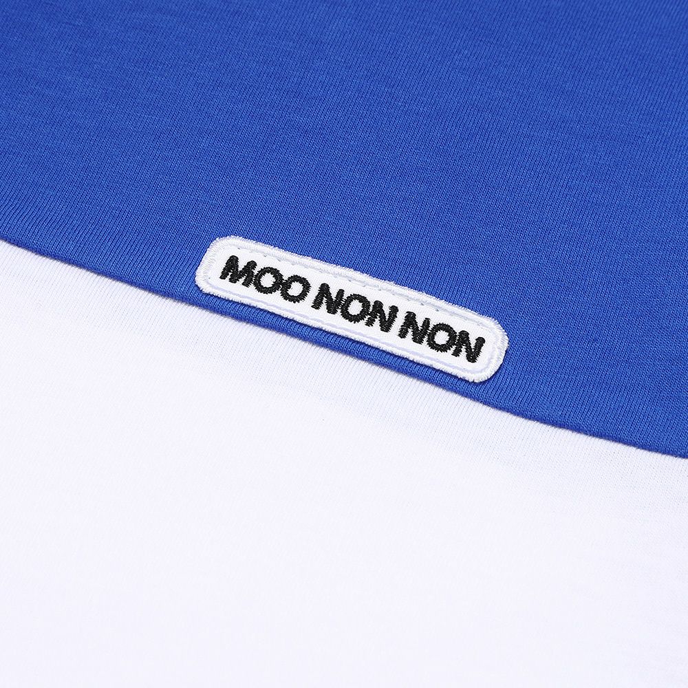 ベビー服 男の子 ロゴ刺繍ワッペンつき 切り替えTシャツ ブルー(61) デザインポイント1