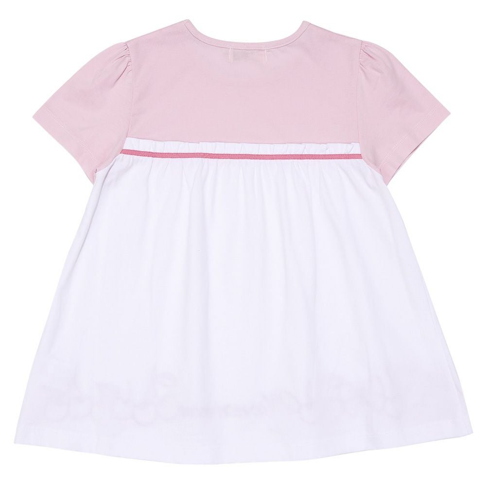 ベビー服 女の子 綿100％ チェリー リボン ロゴ刺繍 チュニックTシャツ ピンク(02) 背面
