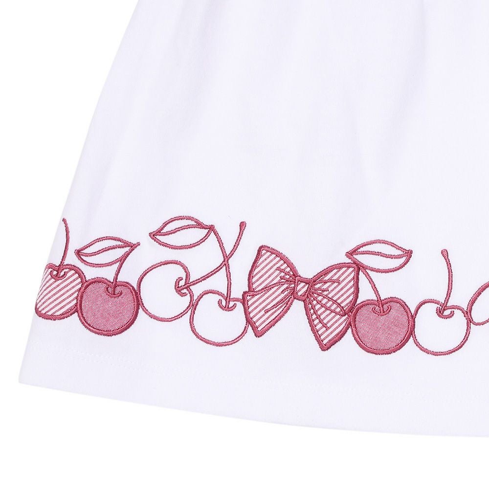 ベビー服 女の子 綿100％ チェリー リボン ロゴ刺繍 チュニックTシャツ ピンク(02) デザインポイント1