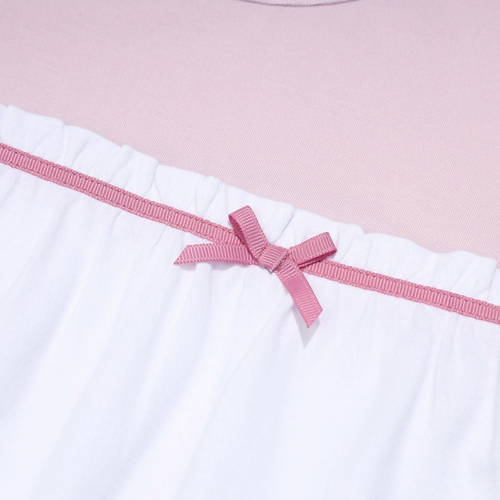 ベビー服 女の子 綿100％ チェリー リボン ロゴ刺繍 チュニックTシャツ ピンク(02) デザインポイント2
