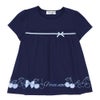 ベビー服 女の子 綿100％ チェリー リボン ロゴ刺繍 チュニックTシャツ ネイビー(06) 正面
