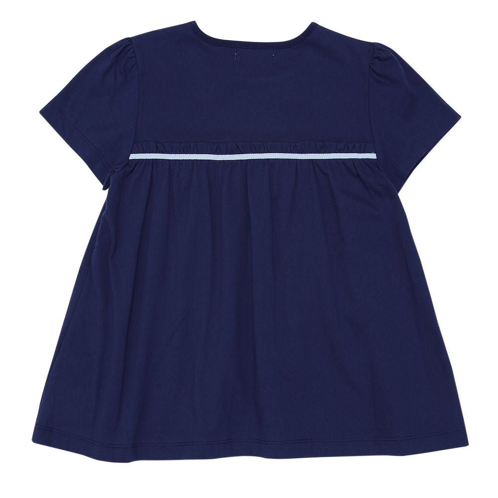 ベビー服 女の子 綿100％ チェリー リボン ロゴ刺繍 チュニックTシャツ ネイビー(06) 背面