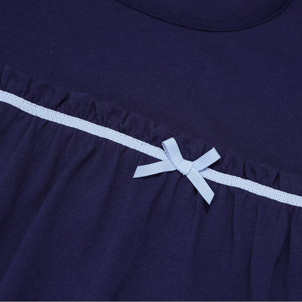 ベビー服 女の子 綿100％ チェリー リボン ロゴ刺繍 チュニックTシャツ ネイビー(06) デザインポイント2