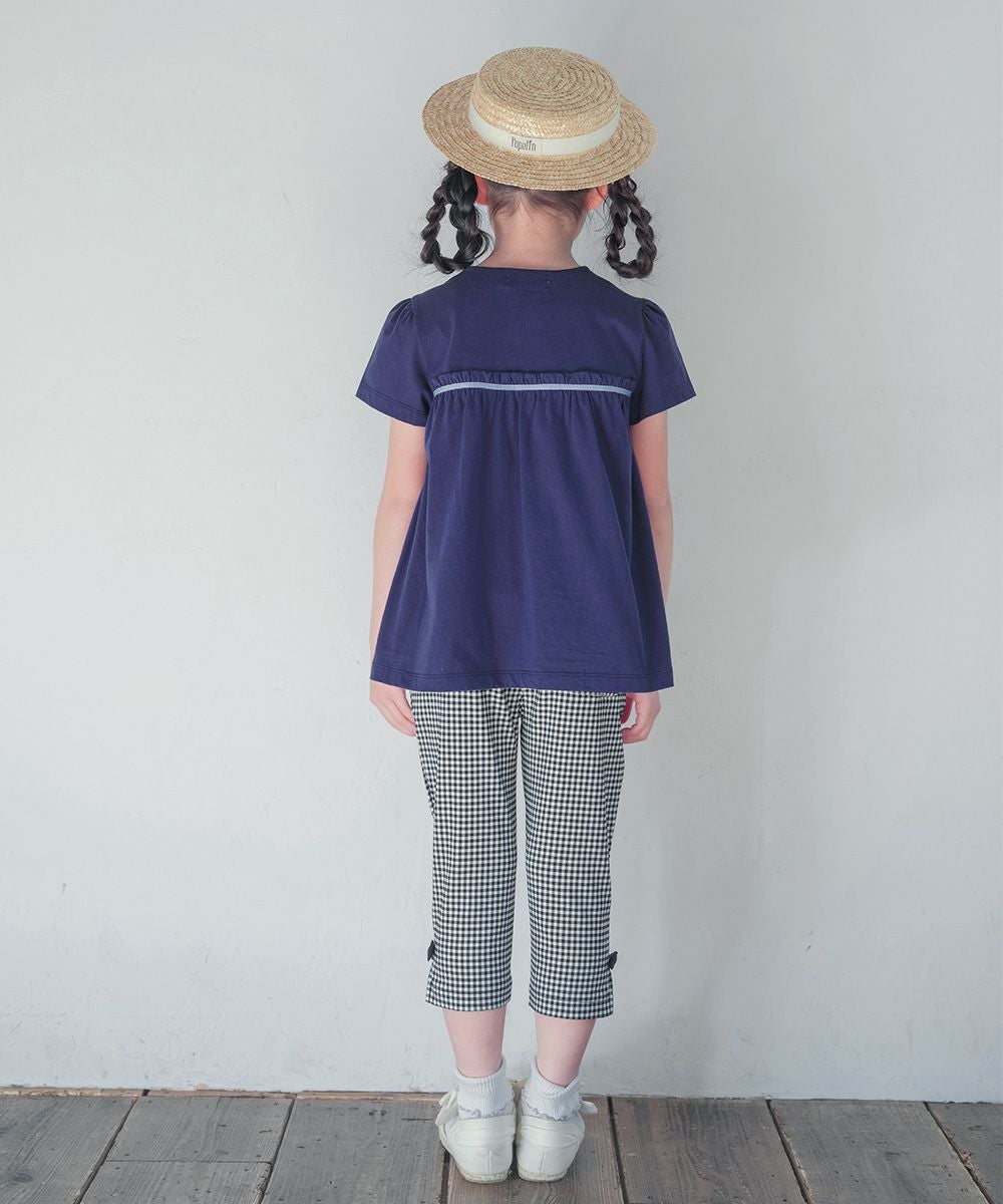 ベビー服 女の子 綿100％ チェリー リボン ロゴ刺繍 チュニックTシャツ ネイビー(06) モデル画像3