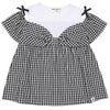 子供服 女の子 ギンガムチェック柄 リボンつき肩あきTシャツ ブラック(00) 正面