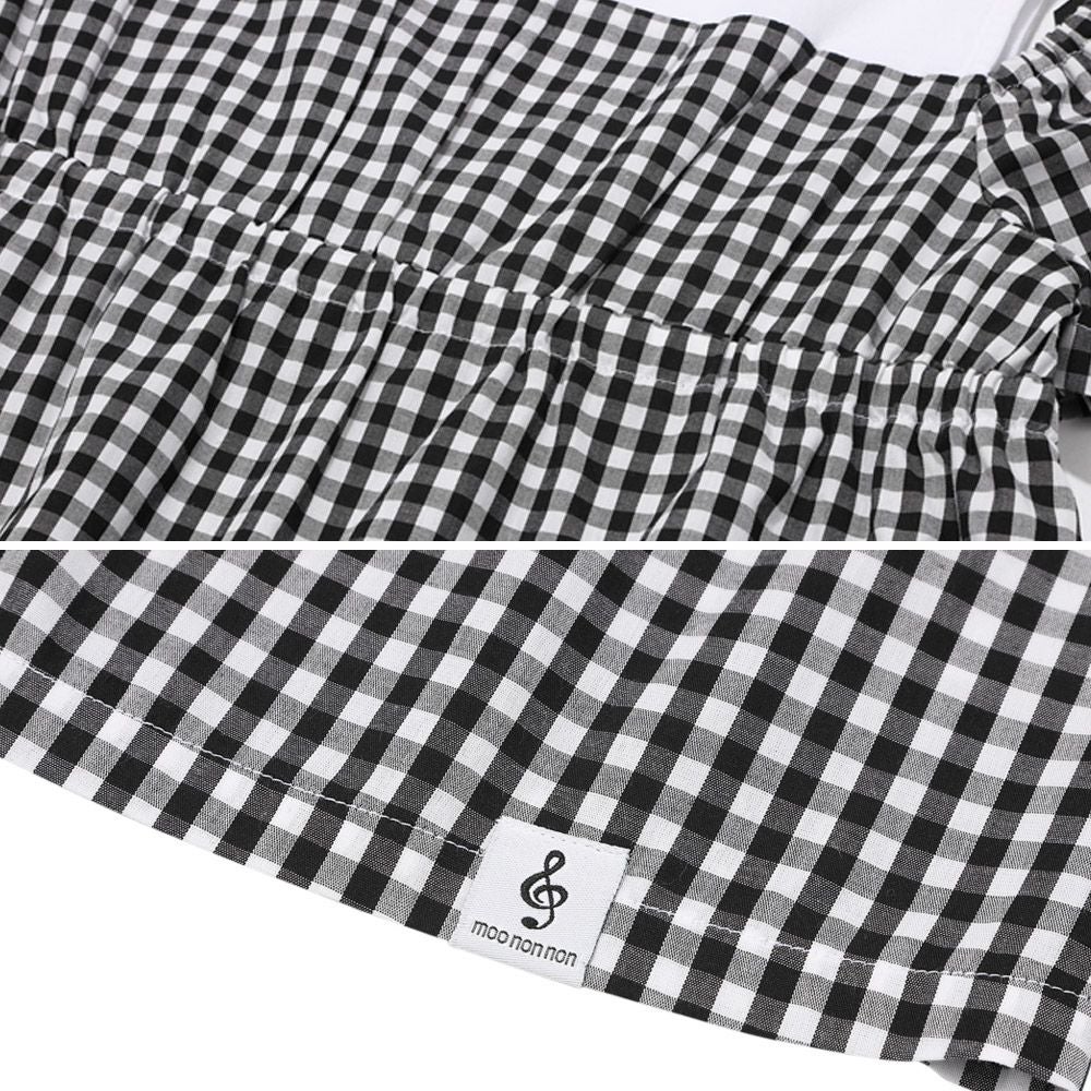 子供服 女の子 ギンガムチェック柄 リボンつき肩あきTシャツ ブラック(00) デザインポイント2