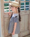 子供服 女の子 ギンガムチェック柄 リボンつき肩あきTシャツ ブラック(00) モデル画像1