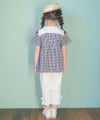 子供服 女の子 ギンガムチェック柄 リボンつき肩あきTシャツ ブラック(00) モデル画像3