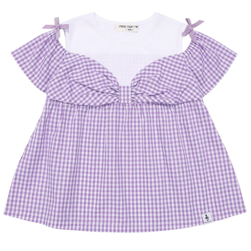 ギンガムチェック柄 リボンつき肩あきTシャツ｜ベビー・子供服 通販