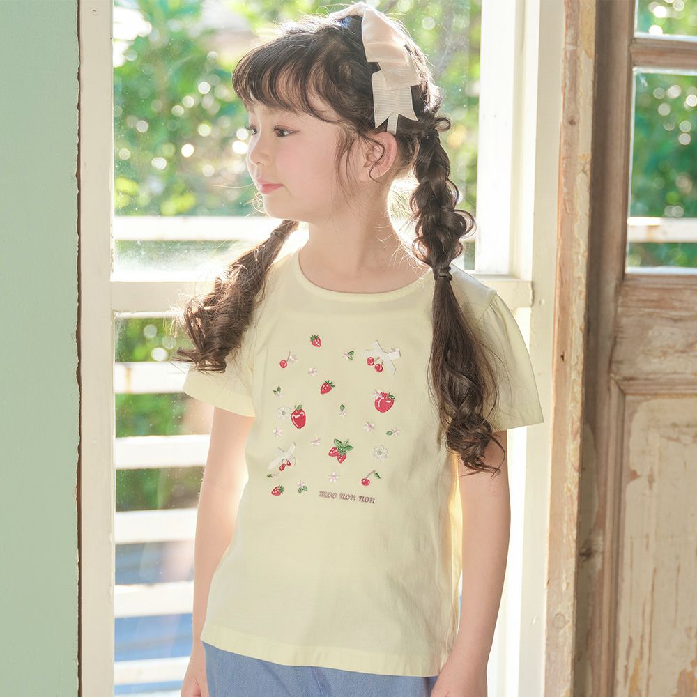 ベビー服 女の子 綿100％ リボン チェリー刺繍Tシャツ