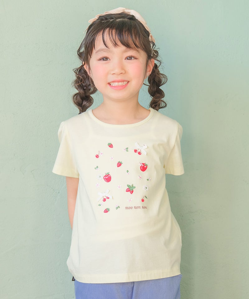 綿100% リボン チェリー刺繍Tシャツ