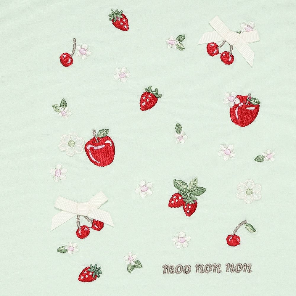 ベビー服 女の子 綿100％ リボン チェリー刺繍Tシャツ グリーン(08) デザインポイント1