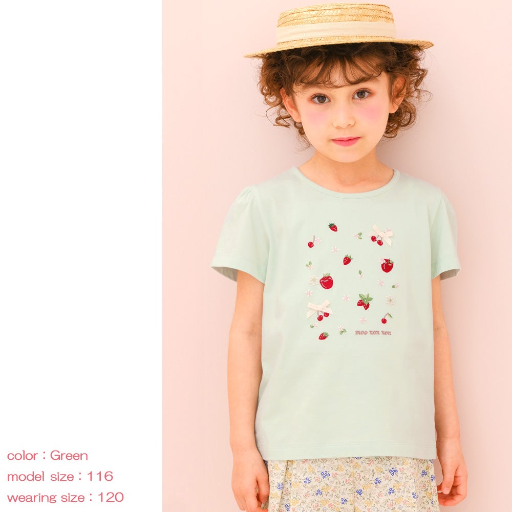 ベビー服 女の子 子ども服 こども服 こども キッズ 綿100％ リボン りんご イチゴ チェリー 刺繍