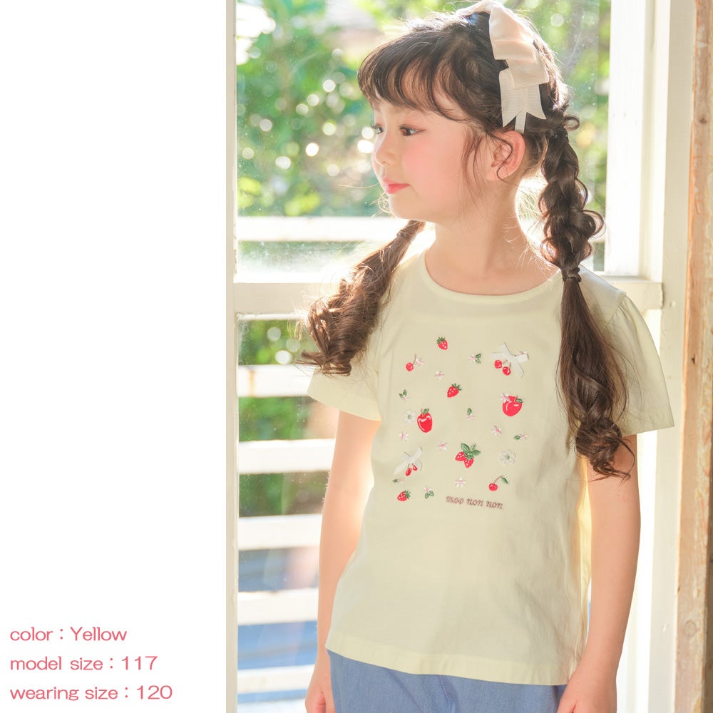 ベビー服 女の子 子ども服 こども服 こども キッズ 綿100％ リボン りんご イチゴ チェリー 刺繍