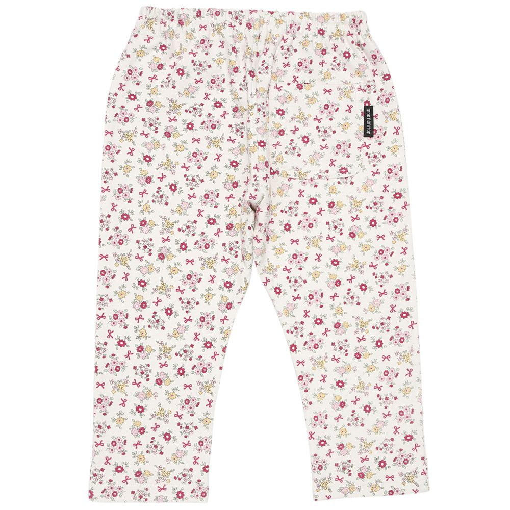 ベビー服 女の子 オーガニックコットン 花柄 7分丈 レギンスパンツ ピンク(02) 背面