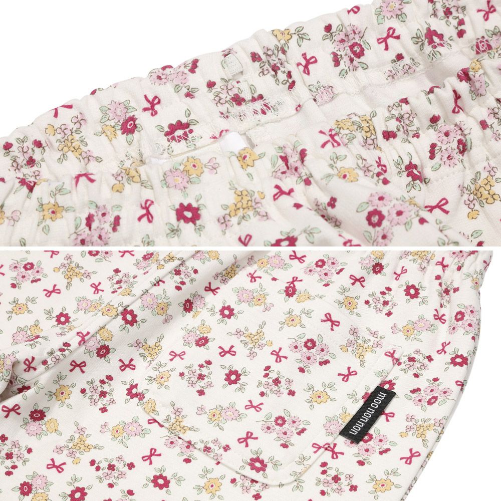 ベビー服 女の子 オーガニックコットン 花柄 7分丈 レギンスパンツ ピンク(02) デザインポイント2