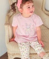 ベビー服 女の子 オーガニックコットン 花柄 7分丈 レギンスパンツ ピンク(02) モデル画像1