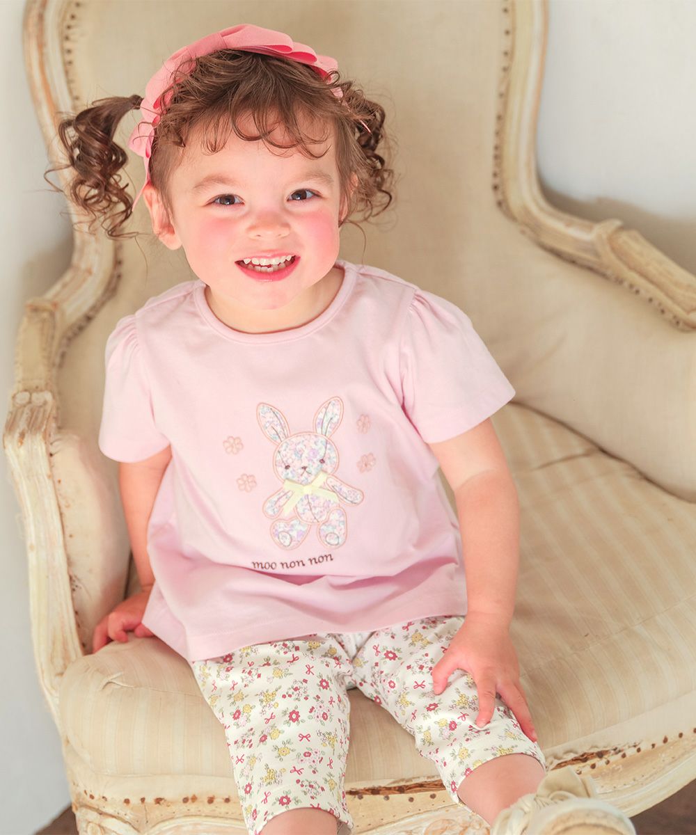 ベビー服 女の子 オーガニックコットン 花柄 7分丈 レギンスパンツ ピンク(02) モデル画像2