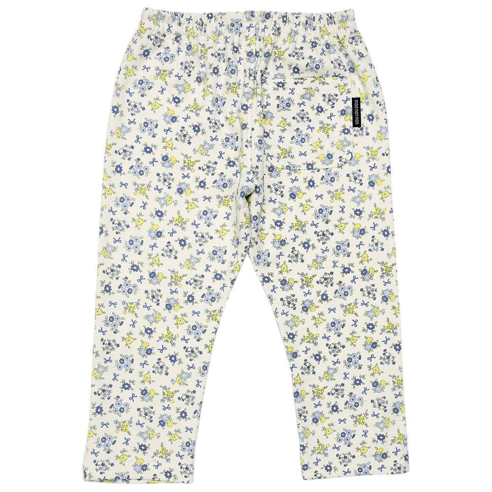 ベビー服 女の子 オーガニックコットン 花柄 7分丈 レギンスパンツ ブルー(61) 背面