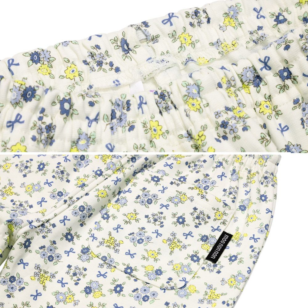 ベビー服 女の子 オーガニックコットン 花柄 7分丈 レギンスパンツ ブルー(61) デザインポイント2