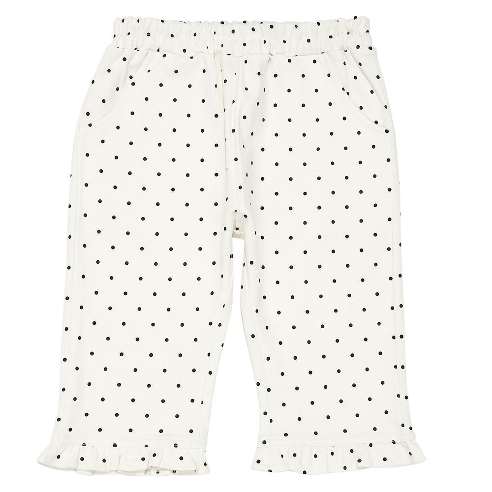 ベビー服 女の子 オーガニックコットン ドット柄 フリル 6分丈パンツ アイボリー(12) 正面