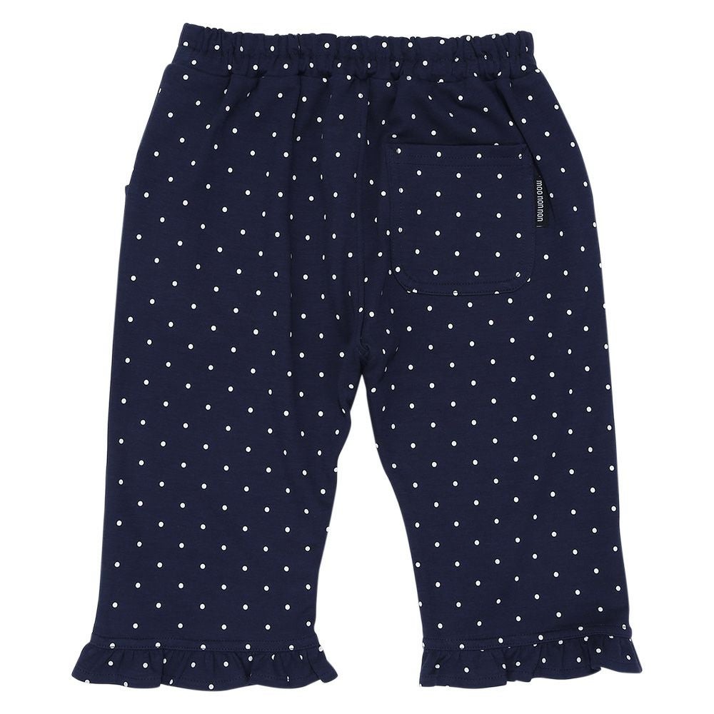 ベビー服 女の子 オーガニックコットン ドット柄 フリル 6分丈パンツ ネイビー(06) 背面