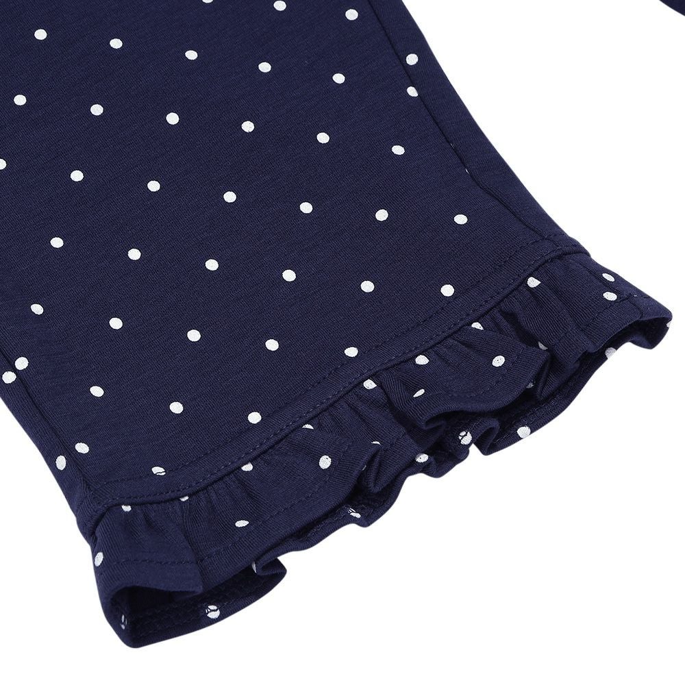 ベビー服 女の子 オーガニックコットン ドット柄 フリル 6分丈パンツ ネイビー(06) デザインポイント1