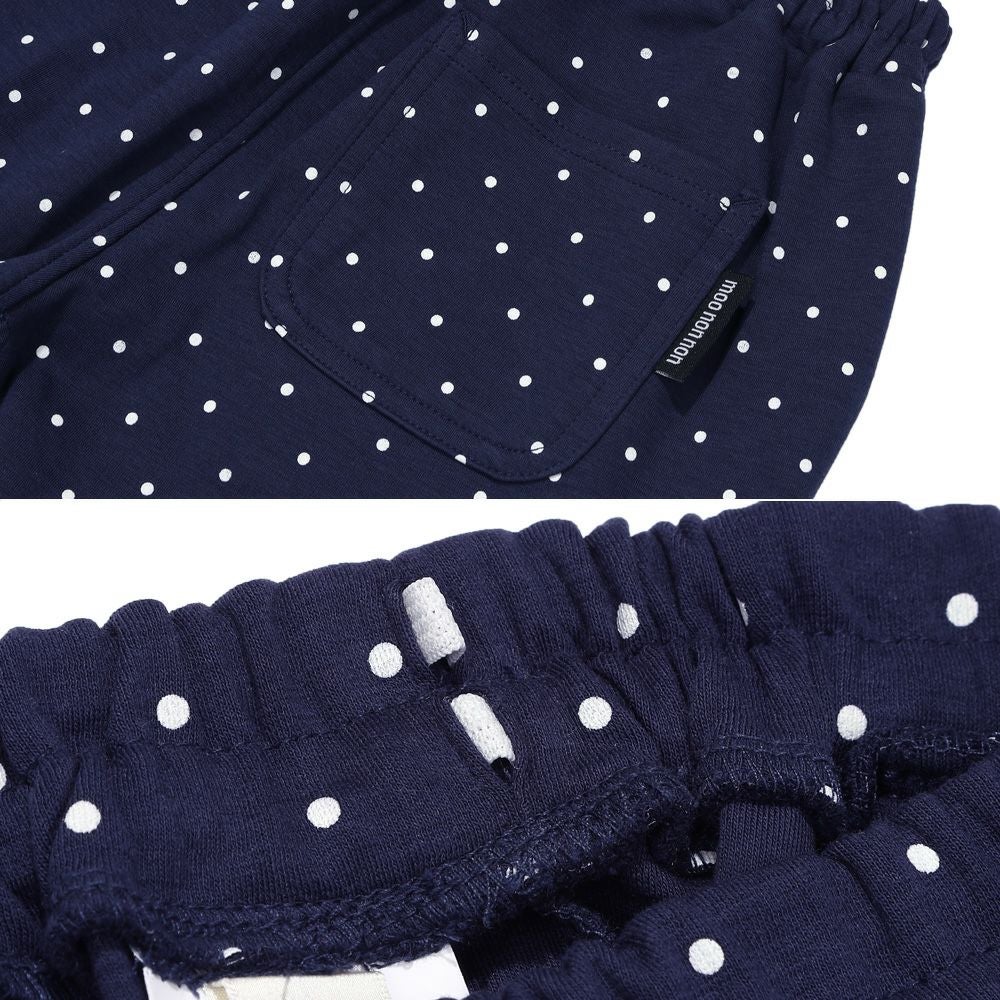 ベビー服 女の子 オーガニックコットン ドット柄 フリル 6分丈パンツ ネイビー(06) デザインポイント2