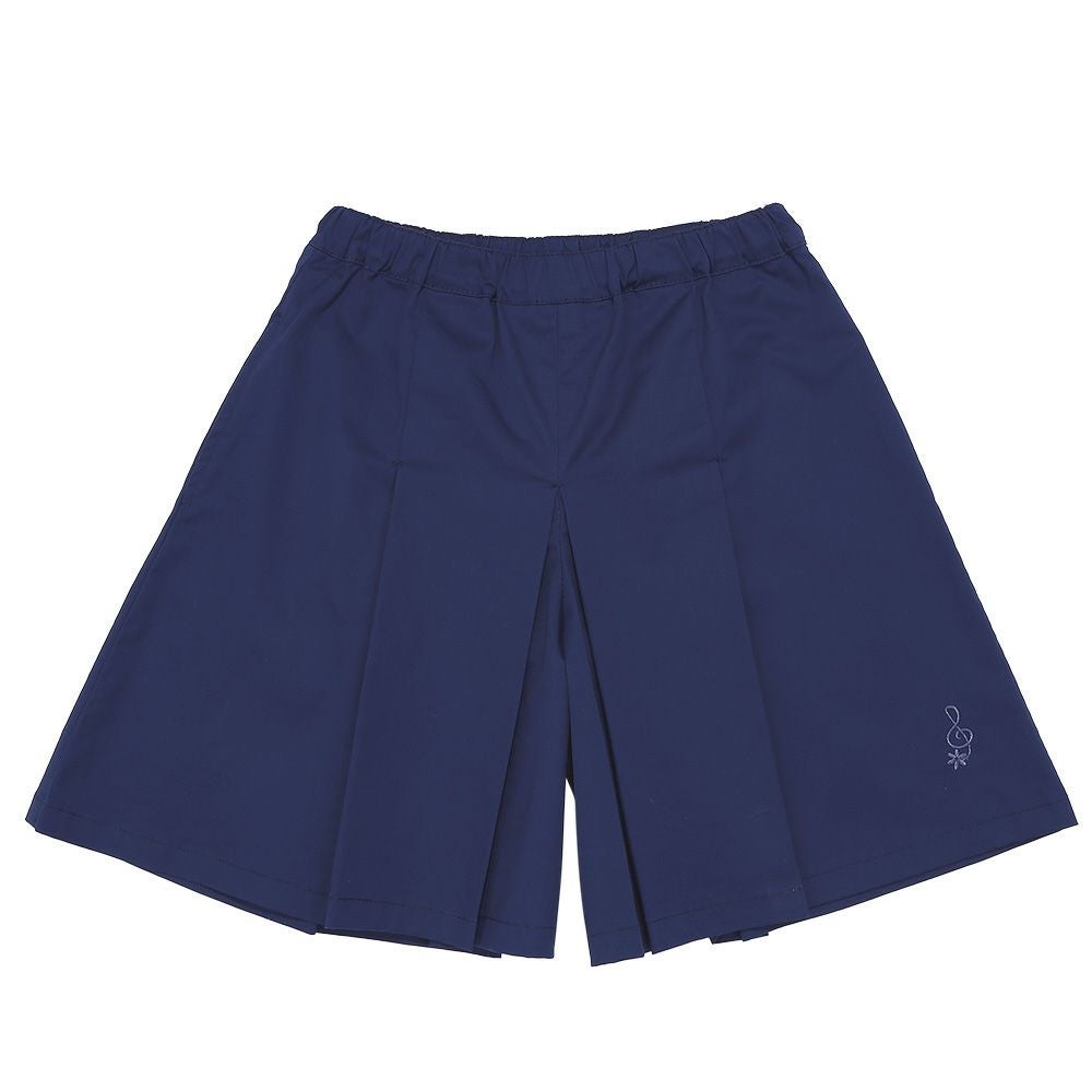 子供服 女の子 ストレッチツイル 音符刺繍 プリーツ キュロットパンツ ネイビー(06) 正面