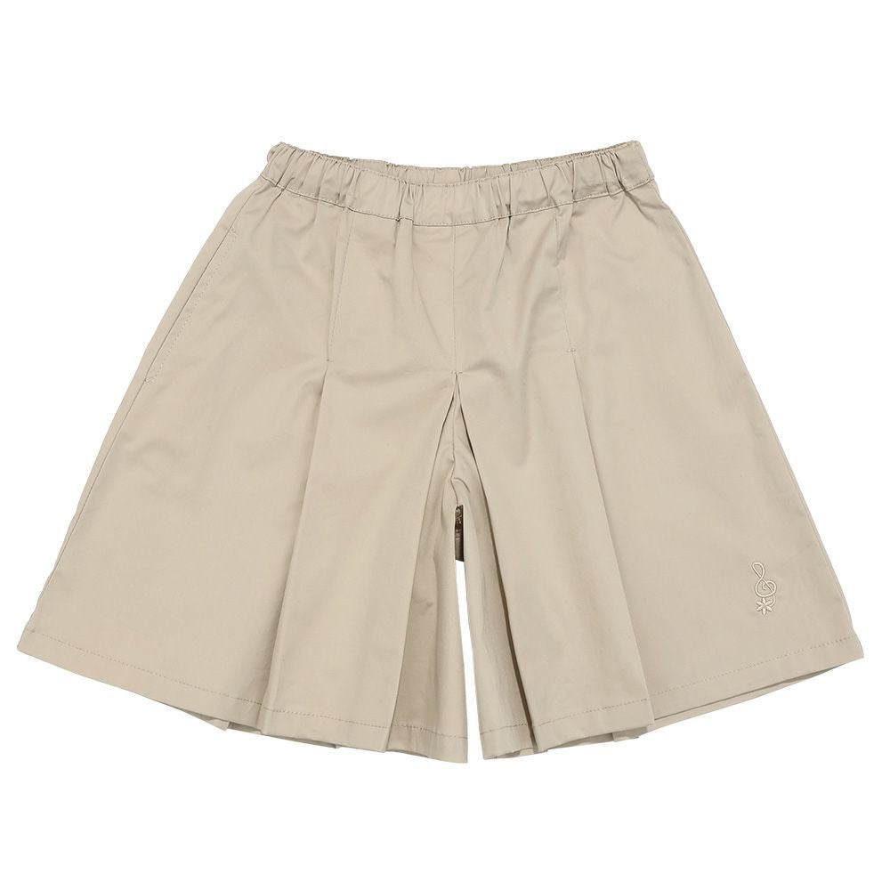 子供服 女の子 ストレッチツイル 音符刺繍 プリーツ キュロットパンツ ベージュ(51) 正面