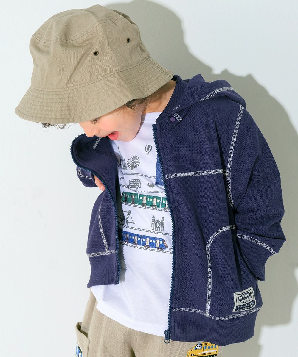 ベビー服 男の子 フード取り外し可能 ジップアップパーカー ネイビー(06) モデル画像アップ
