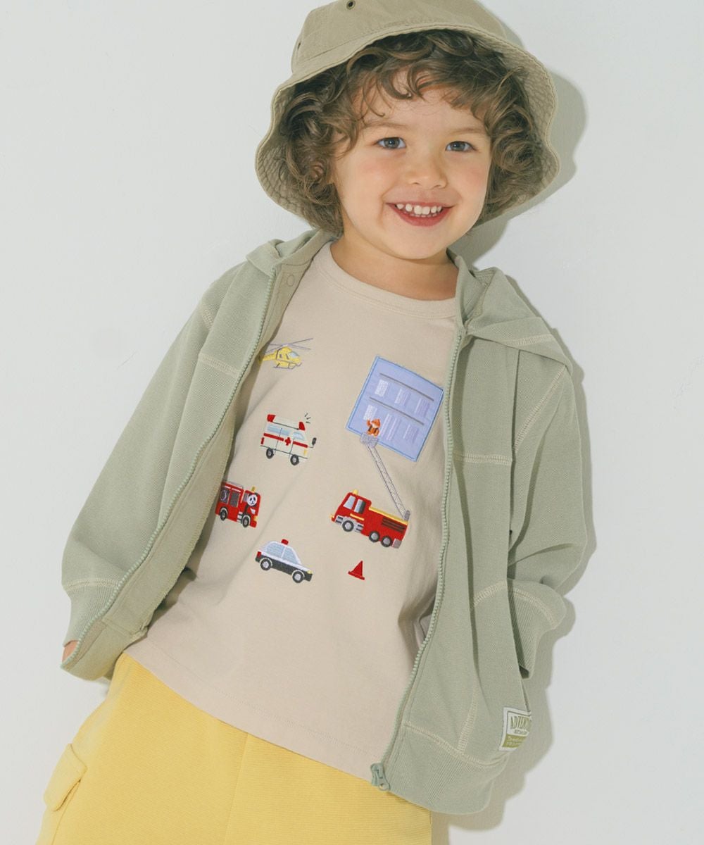 ベビー服 男の子 フード取り外し可能 ジップアップパーカー カーキ(82) モデル画像アップ