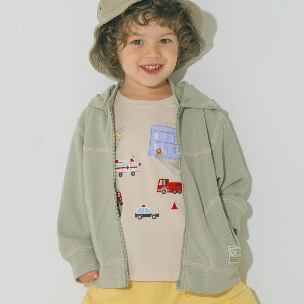 ベビー服 男の子 フード取り外し可能 ジップアップパーカー カーキ(82) モデル画像2