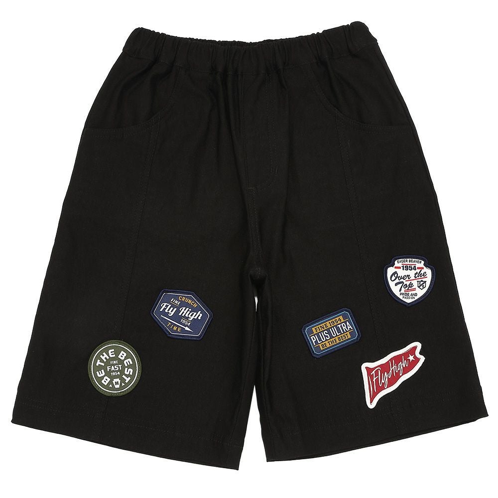 子供服 男の子 ストレッチツイル ロゴワッペン ハーフパンツ ブラック(00) 正面