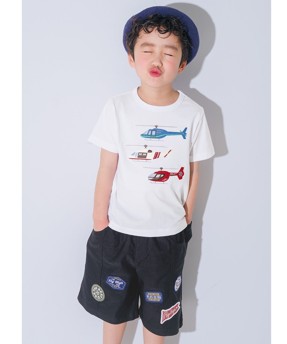 子供服 男の子 子ども服 こども キッズ ジュニア ストレッチツイル ロゴワッペン ポケットつき ハーフ丈パンツ ブラック(00) モデル画像2