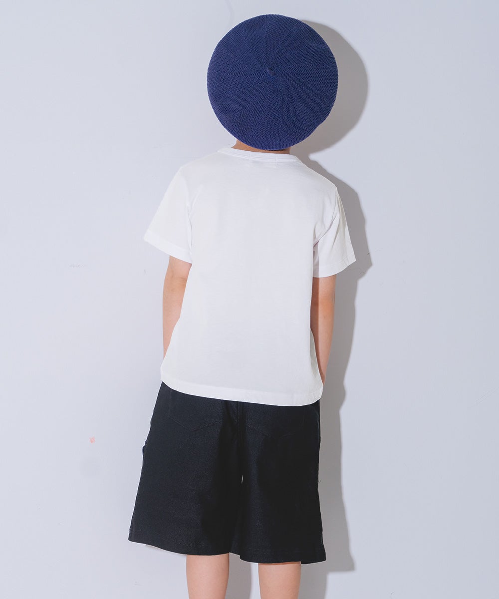 子供服 男の子 子ども服 こども キッズ ジュニア ストレッチツイル ロゴワッペン ポケットつき ハーフ丈パンツ ブラック(00) モデル画像3