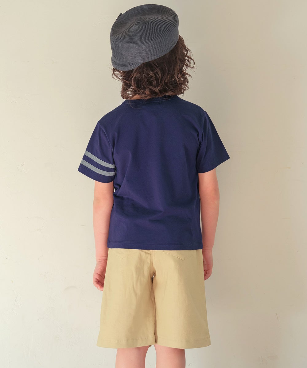 子供服 男の子 子ども服 こども キッズ ジュニア ストレッチツイル ロゴワッペン ポケットつき ハーフ丈パンツ ベージュ(51) モデル画像2