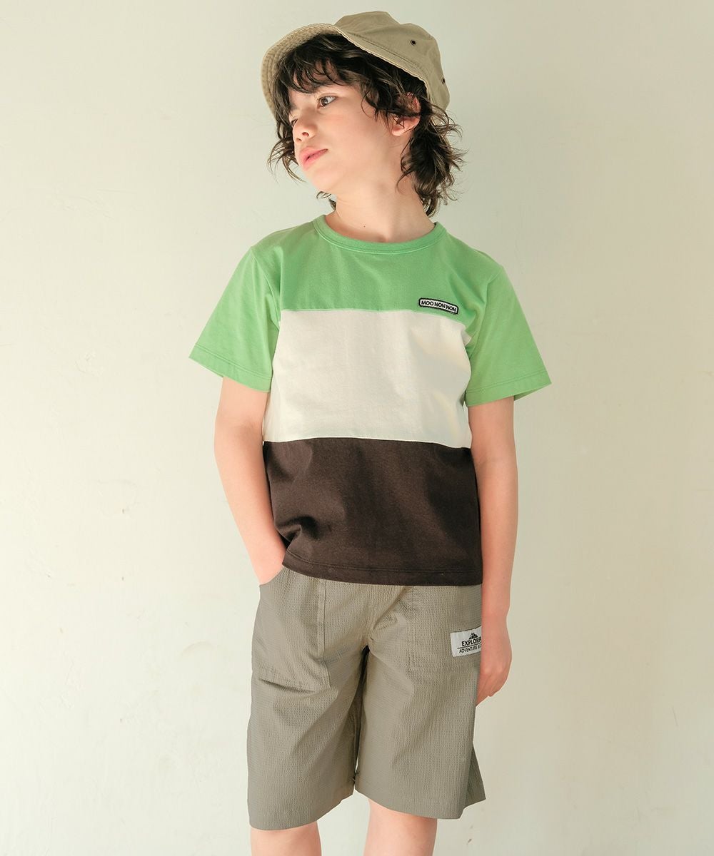 子供服 男の子 ストレッチサッカー ロゴワッペン ハーフパンツ グレー(09) モデル画像アップ