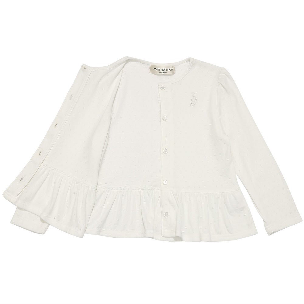 ベビー服 女の子 柄編み 音符刺繍 フリルカーディガン オフホワイト(11) デザインポイント1