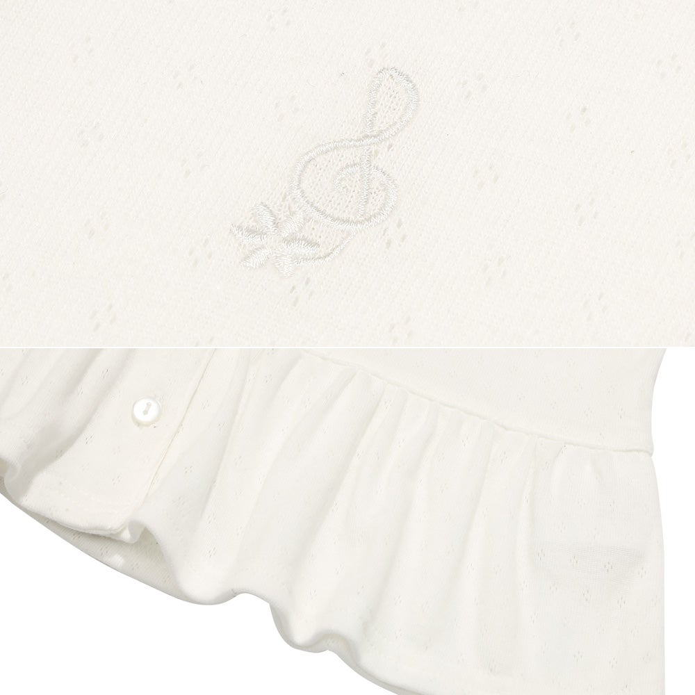 ベビー服 女の子 柄編み 音符刺繍 フリルカーディガン オフホワイト(11) デザインポイント2