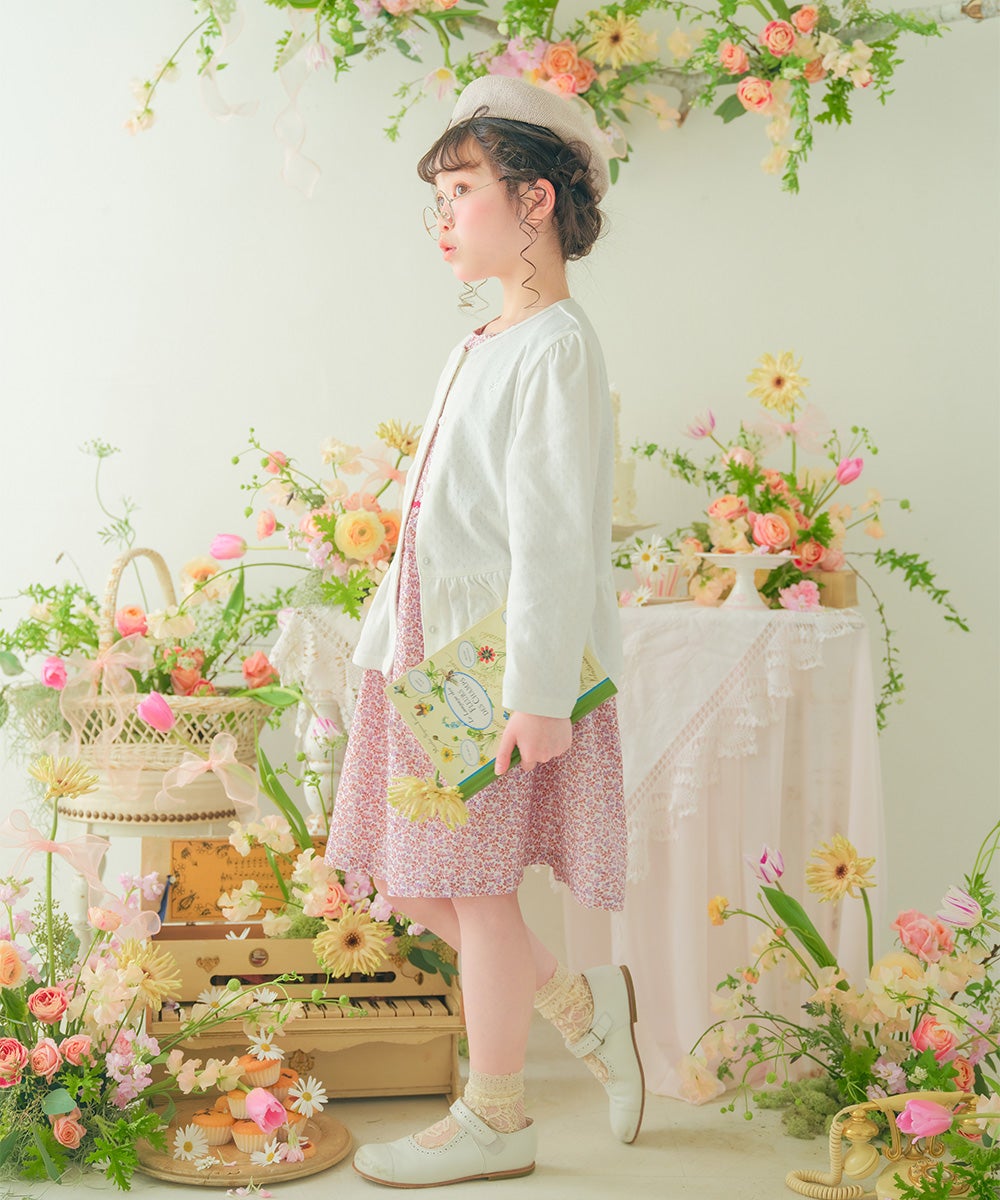 ベビー服 女の子 柄編み 音符刺繍 フリルカーディガン オフホワイト(11) モデル画像1